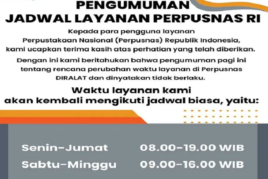 Horeee, Perpusnas Tetap Layani Jadwal Sabtu Minggu