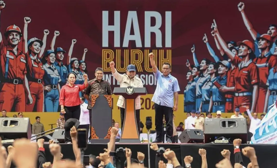 Prabowo Menyampaikan Janjinya dalam Pidato di Hari Buruh