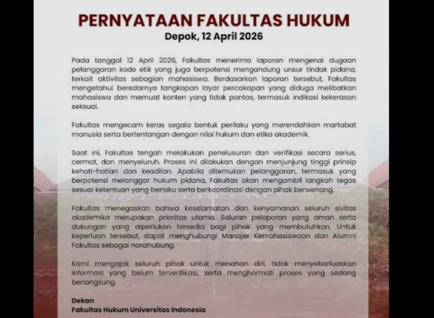 Heboh Dugaan Pelecehan Seksual Mahasiswa Fakultas Hukum UI