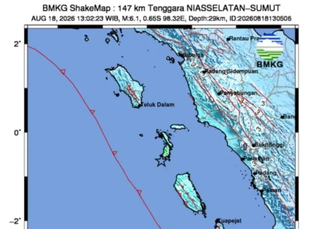 Gempa M 6.1 Guncang Perairan Nias Selatan, Tidak Berpotensi Tsunami