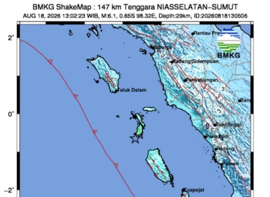 Gempa M 6.1 Guncang Perairan Nias Selatan, Tidak Berpotensi Tsunami