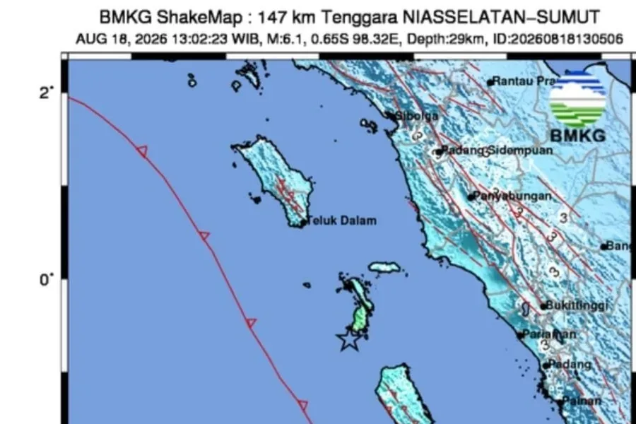 Gempa M 6.1 Guncang Perairan Nias Selatan, Tidak Berpotensi Tsunami